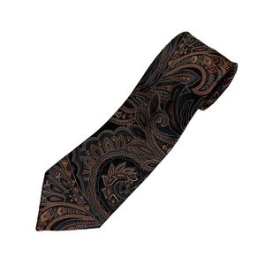 Stafford Vintage Tie 100% Silk Necktie Black Orangeโ Beige Paisley Print